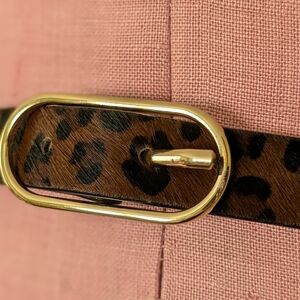 Loft Leopard Print Calf Hair Belt with Gold Buckle